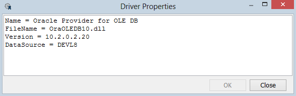 ADO provider driver properties